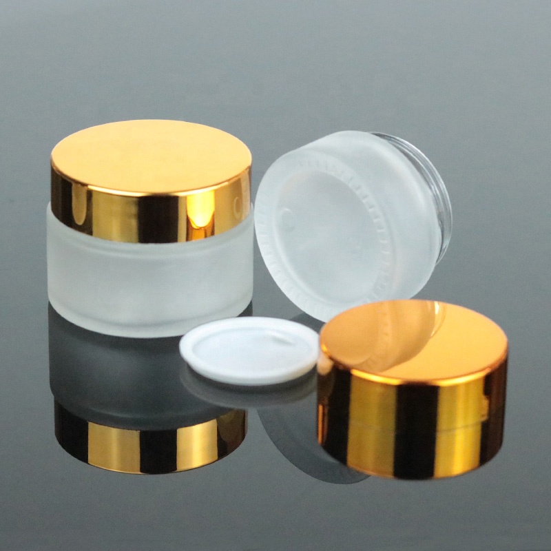 Factory 30ml cosmetic packaging 1oz frosted cream glass jar UV gold lid (GJM20)