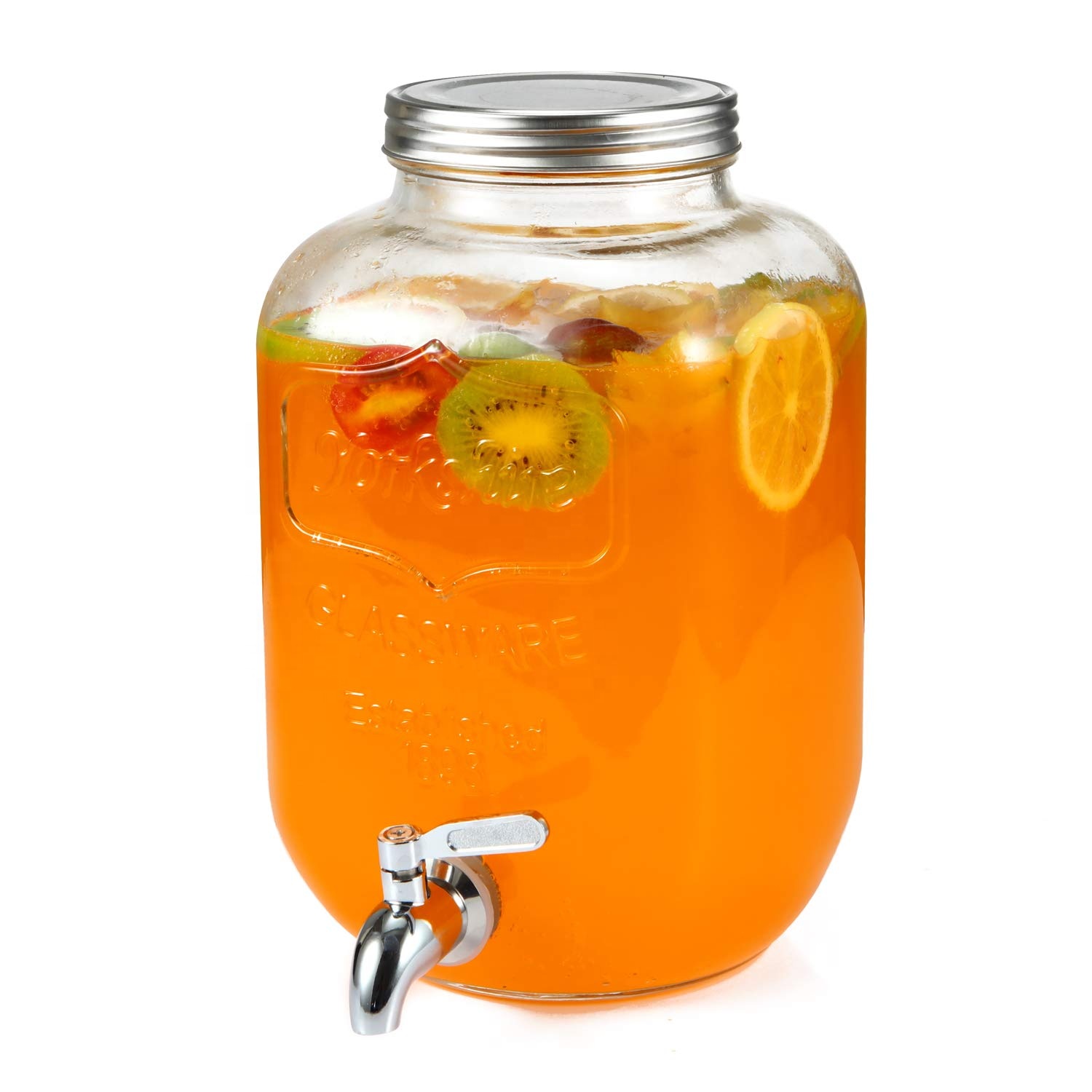 Factory 4L 8L glass water beverage dispenser with tap and ice fruit infuser