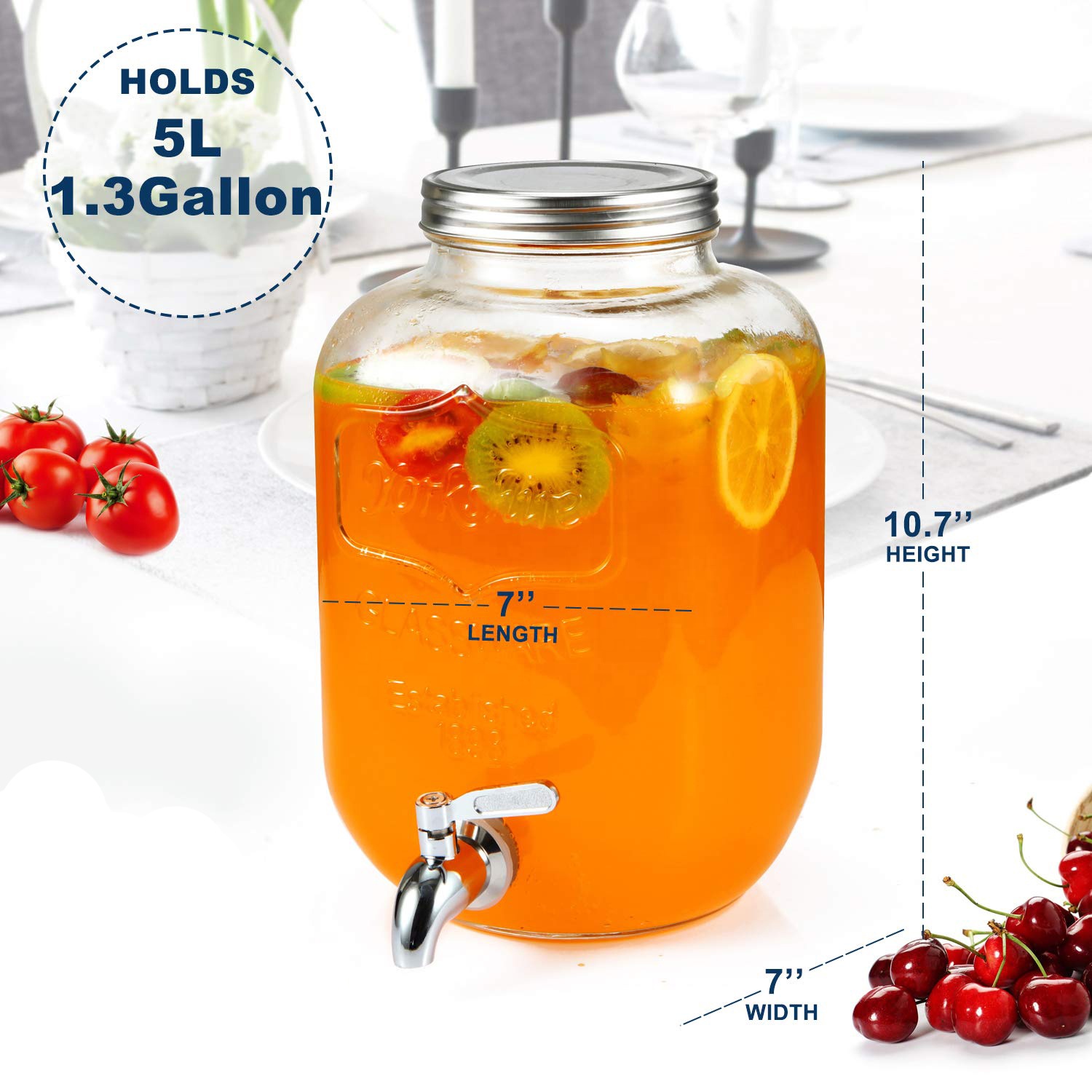 Factory 4L 8L glass water beverage dispenser with tap and ice fruit infuser