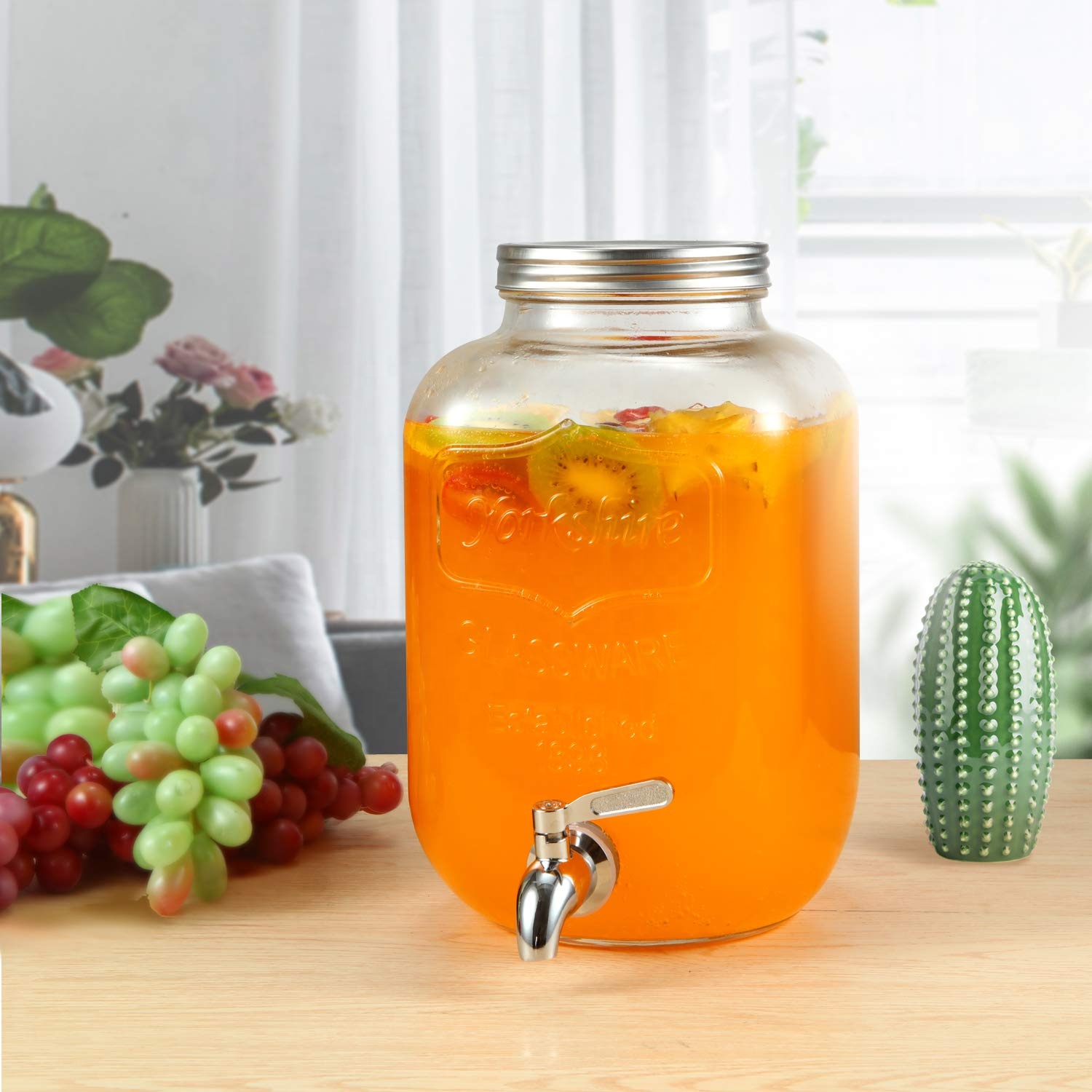 Factory 4L 8L glass water beverage dispenser with tap and ice fruit infuser
