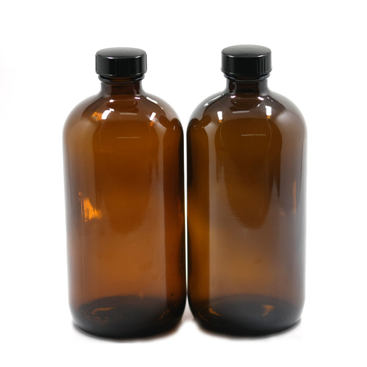 Factory 500ml amber boston round glass kombucha bottle with plastic cap