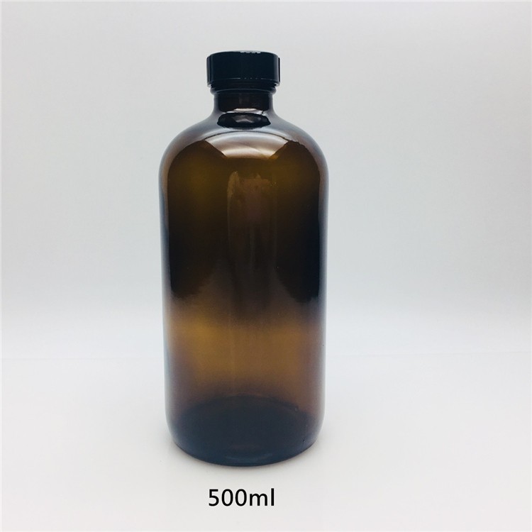 Factory 500ml amber boston round glass kombucha bottle with plastic cap