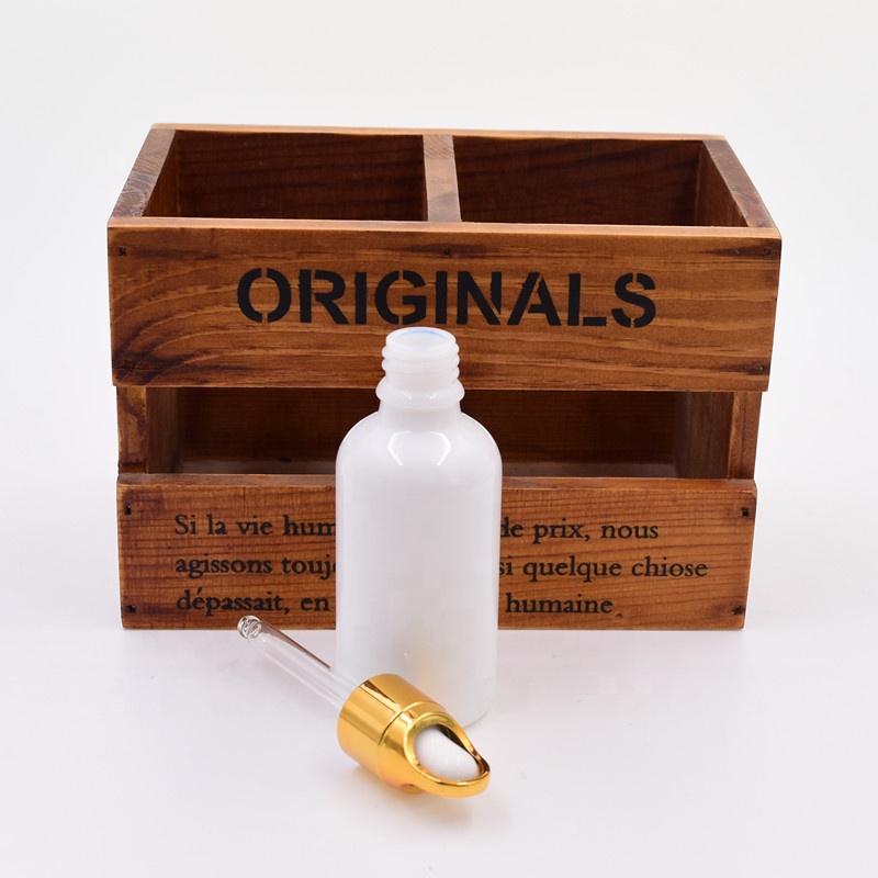 Factory 50ml white round essential oil serum frascos de vidri cbd oil glass jars and bottles with dropper spray pump cap