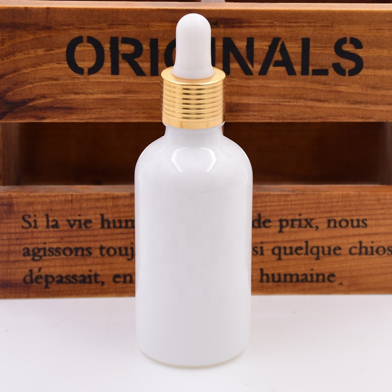 Factory 50ml white round essential oil serum frascos de vidri cbd oil glass jars and bottles with dropper spray pump cap