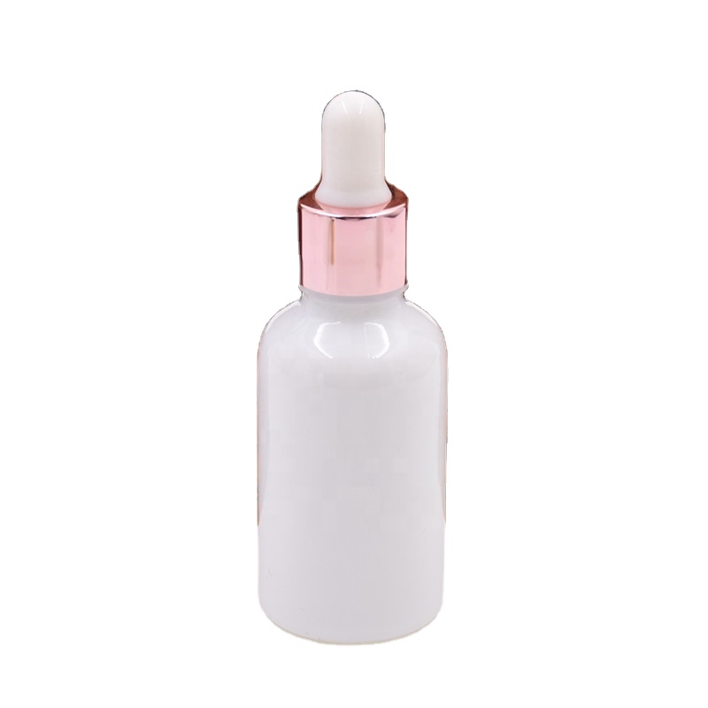 Factory 50ml white round essential oil serum frascos de vidri cbd oil glass jars and bottles with dropper spray pump cap