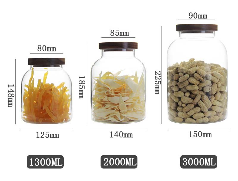 Factory Customized Acacia Mangium Clear Apothecary Jars Glass With Lid Nuts Grains Pantry Organization Food Storage For Kitchen