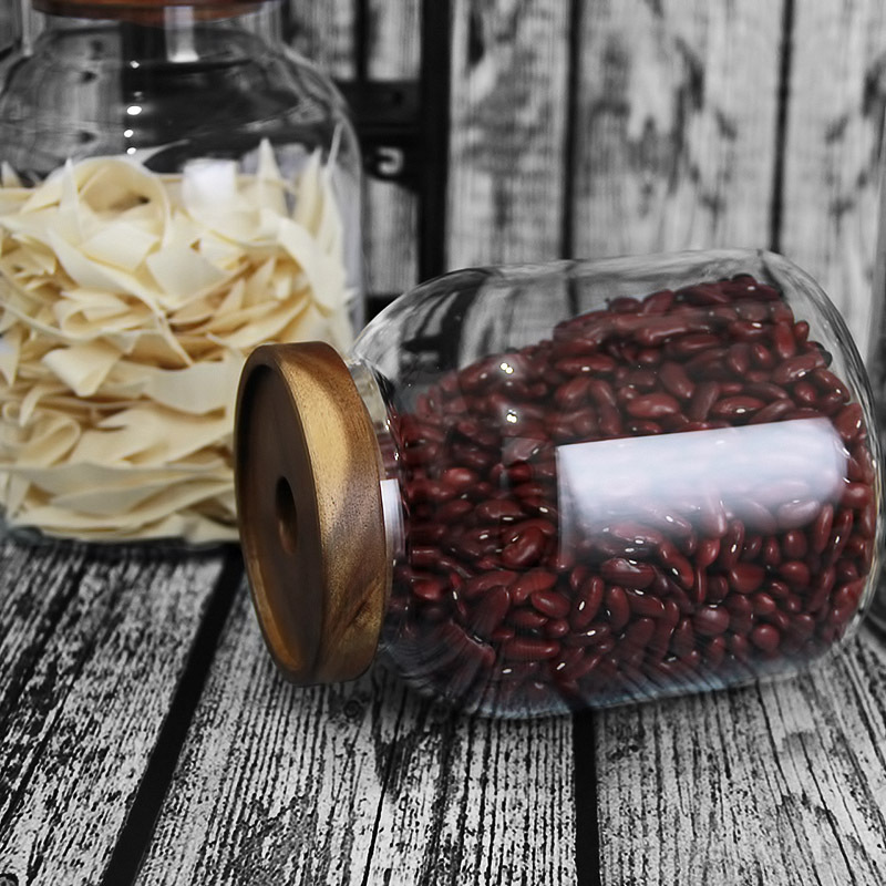 Factory Customized Acacia Mangium Clear Apothecary Jars Glass With Lid Nuts Grains Pantry Organization Food Storage For Kitchen