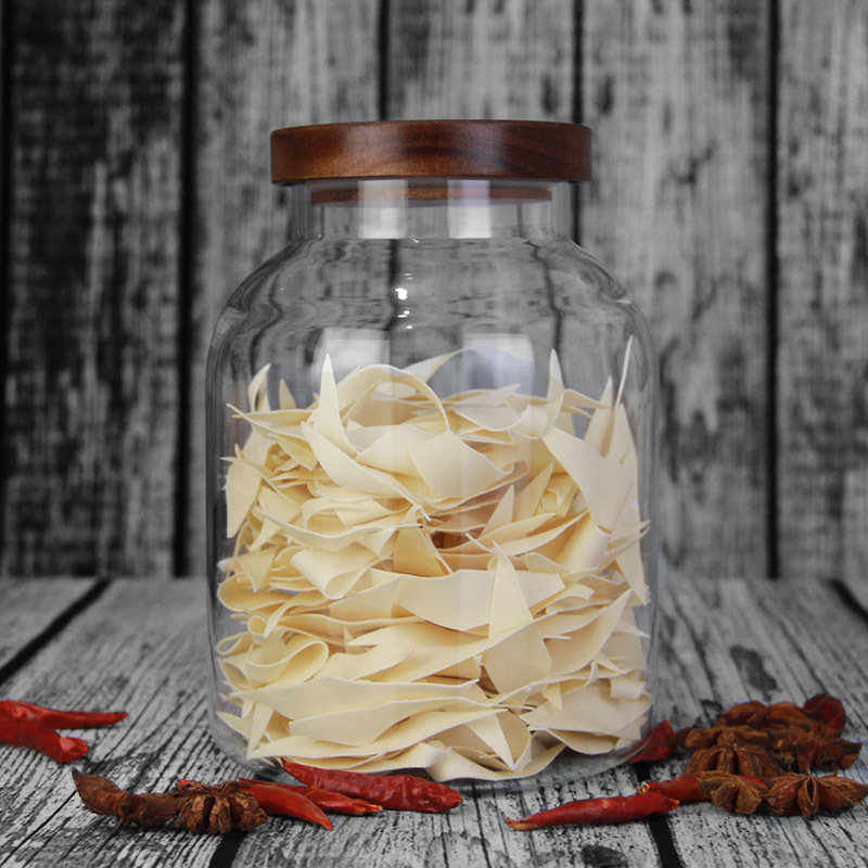 Factory Customized Acacia Mangium Clear Apothecary Jars Glass With Lid Nuts Grains Pantry Organization Food Storage For Kitchen