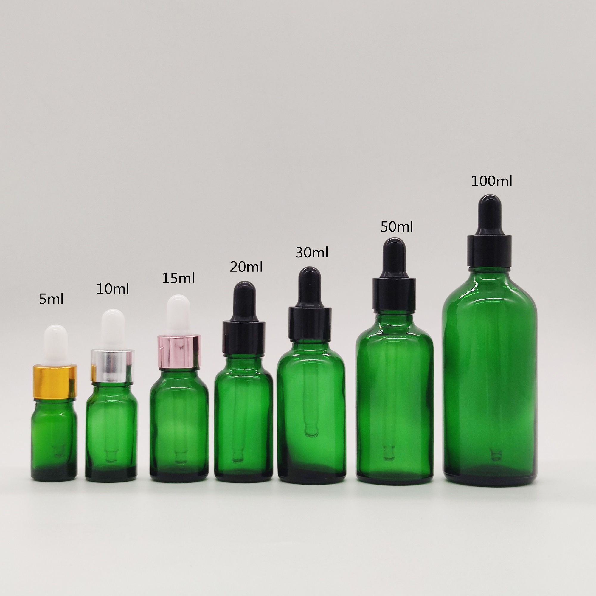 Factory Direct 5 ml 10 ml 15 ml 20ml 30ml 50ml 100ml Green brown amber refined Essential oil Glass Dropper Bottle Gold