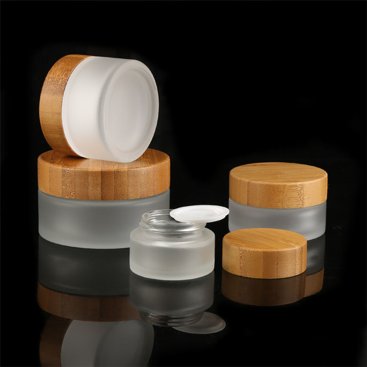 Factory Direct 50g Bamboo Cosmetic Skin Care Cream Jar Frosted Glass Storage Jars with Bamboo Lid