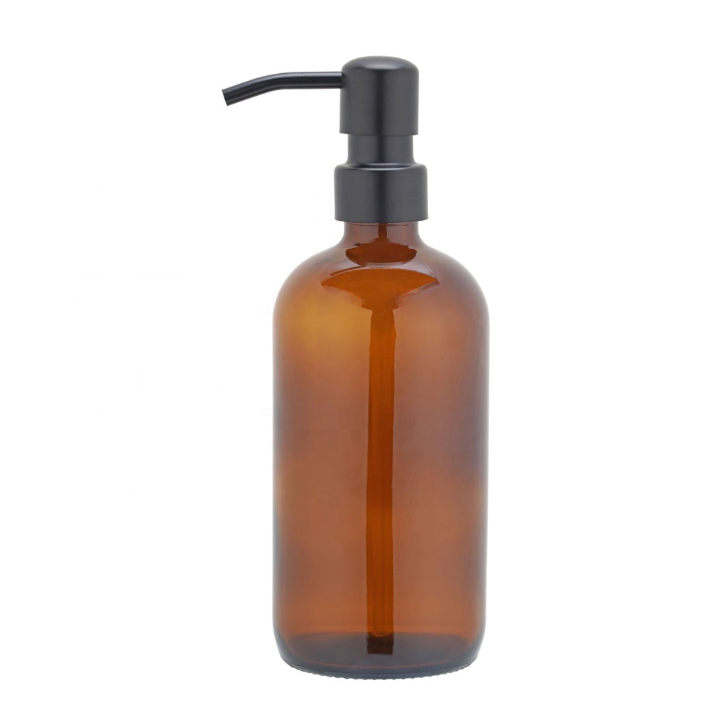 Factory Direct Discount 500Ml Square Amber Glass Bath Lotion Bottle Soap Dispenser With Lotion Pump Spray At Wholesale Price