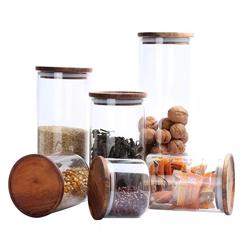 Factory Direct High Quality High borosilicate bamboo cork Glass Storage Jar Kitchen storage glass jar