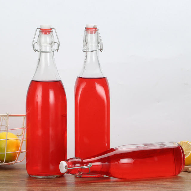 Factory Direct Kitchen Use Swing Clip Top Clear Sealed Glass Storage Beverage Bottles
