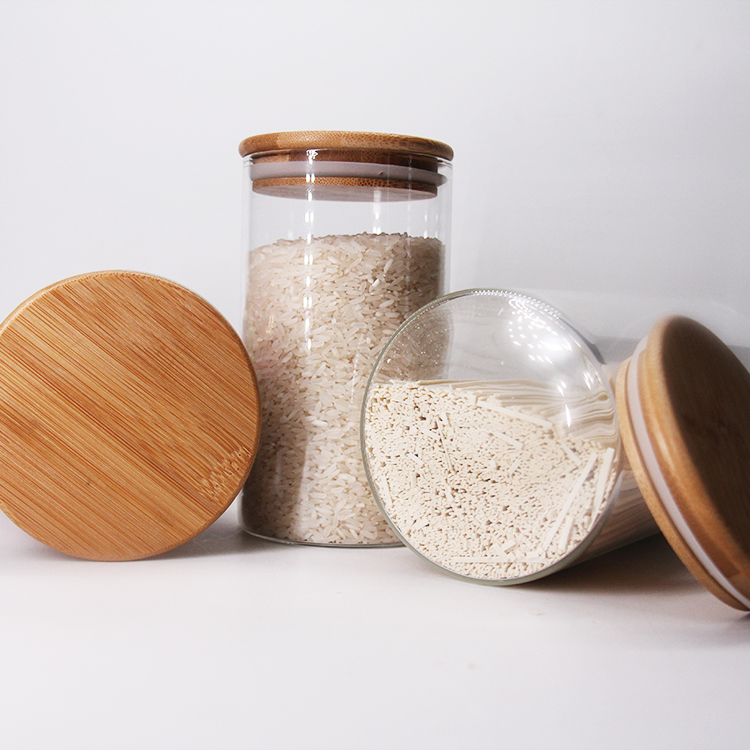 Factory Direct Multi Size High Borosilicate Glass Storage Jar With Wood Lid