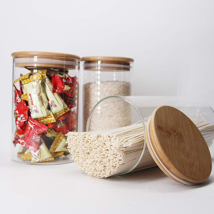 Factory Direct Multi Size High Borosilicate Glass Storage Jar With Wood Lid