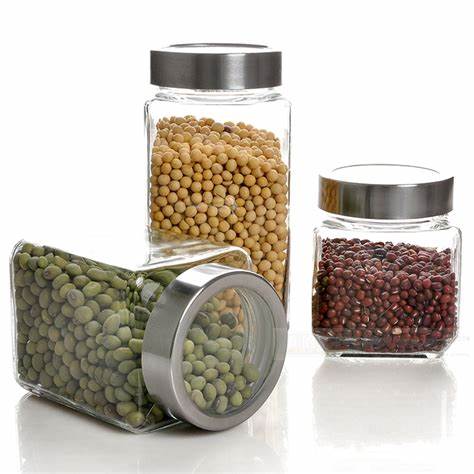 Factory Direct Sale High Quality Round Recycled Airtight Glass Jars With Hinged Lids For Kitchen