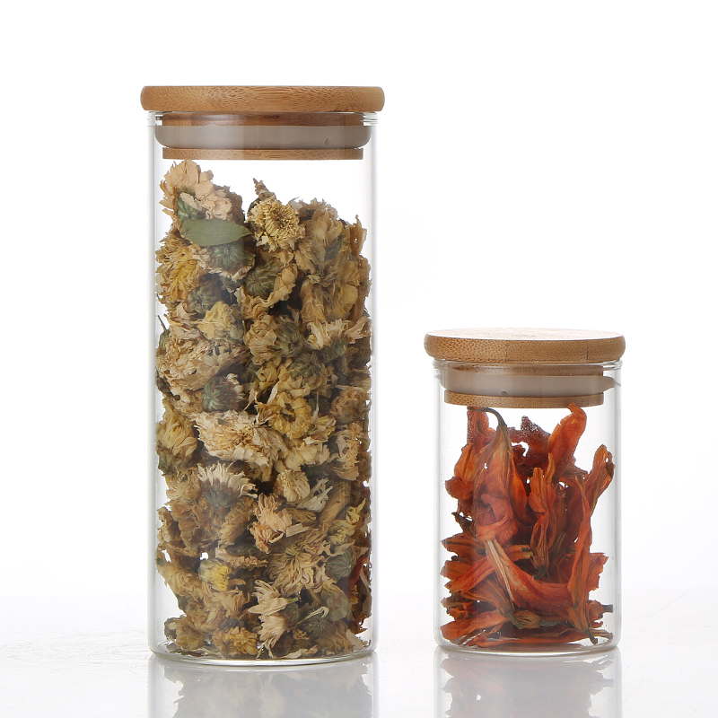 Factory Direct Sales Glass Candy Jar Glass Airtight Storage Jar Storage Bottle Acacia