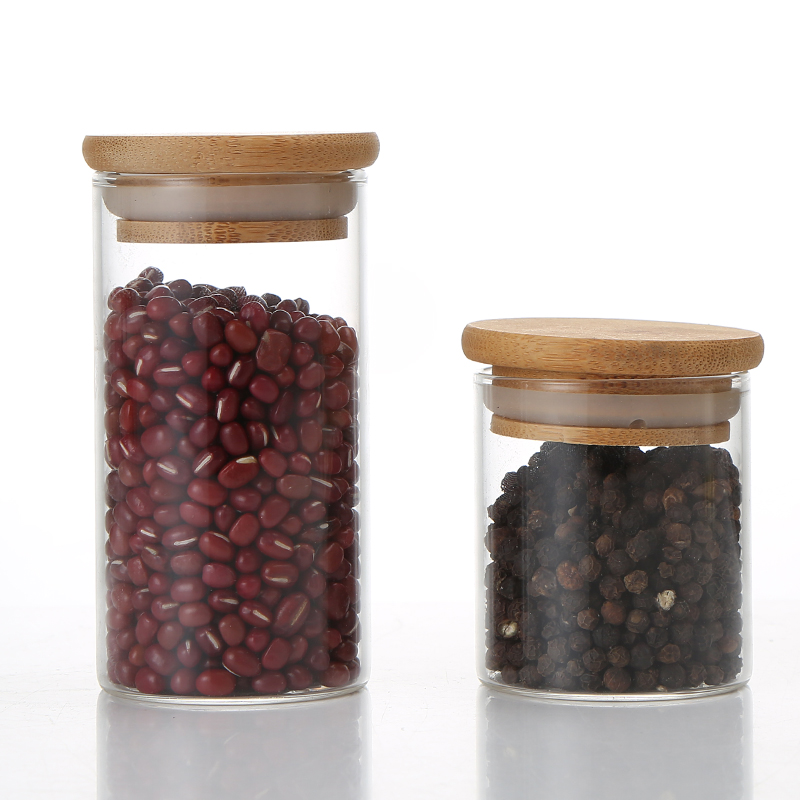 Factory Direct Sales Glass Candy Jar Glass Airtight Storage Jar Storage Bottle Acacia