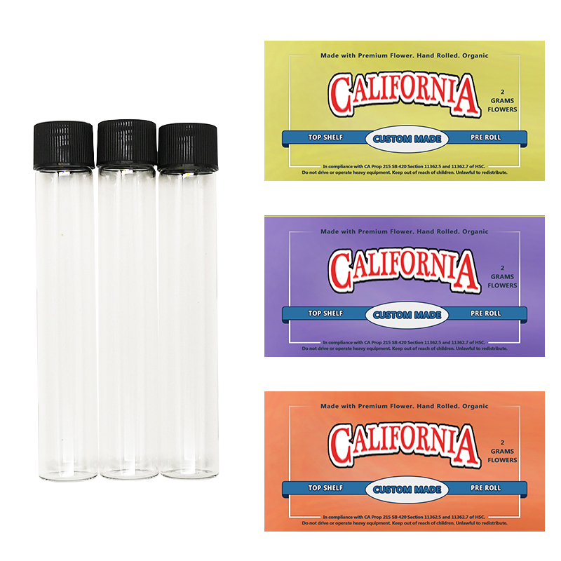 Factory Direct Screw Cap Glass Cigar Tube Flat Bottom Custom Customized Stickers Printed Preroll Glass Tube