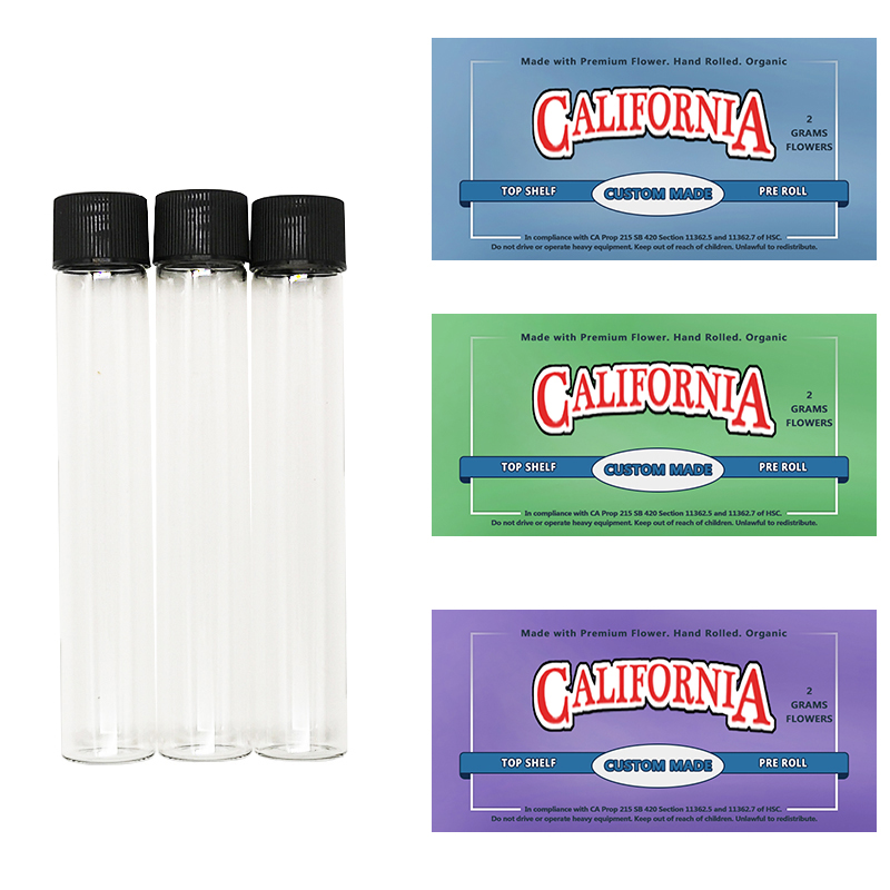 Factory Direct Screw Cap Glass Cigar Tube Flat Bottom Custom Customized Stickers Printed Preroll Glass Tube