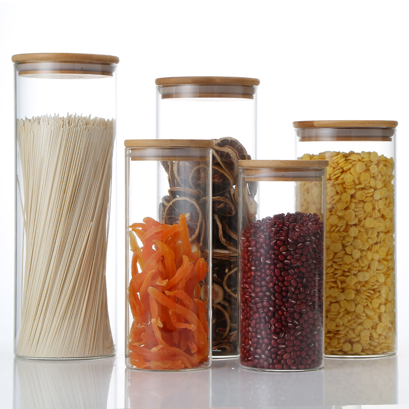 Factory Direct Wholesale Borosilicate Kitchen Glass Airtight Storage Jar With Bamboo Lids