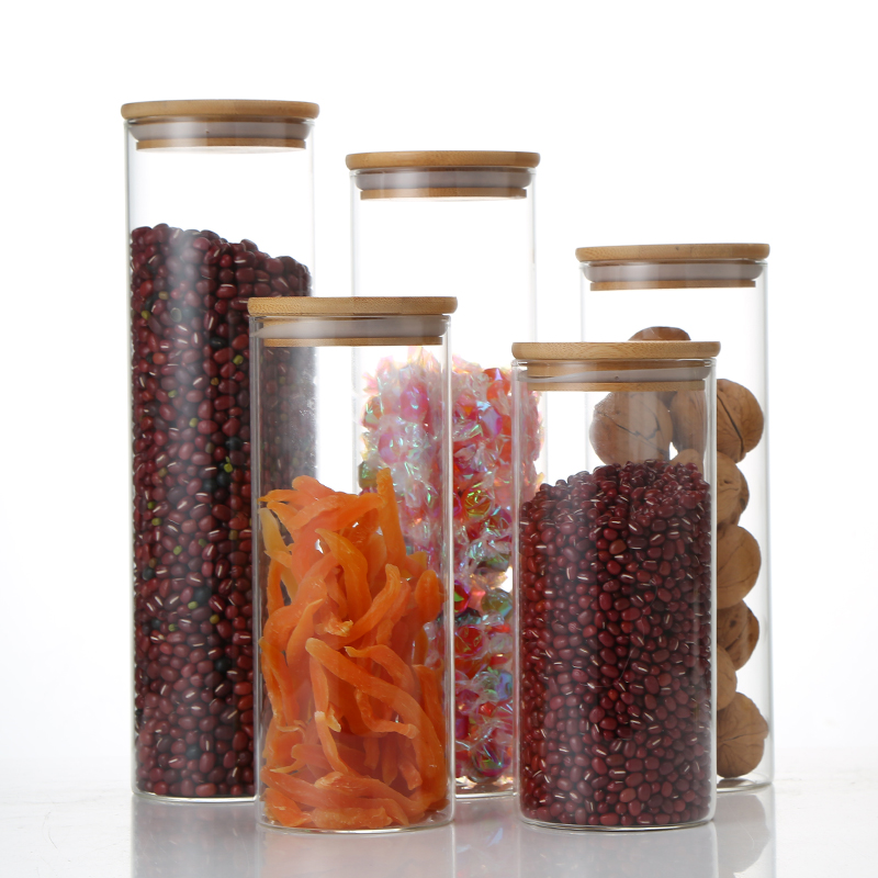 Factory Direct Wholesale Borosilicate Kitchen Glass Airtight Storage Jar With Bamboo Lids