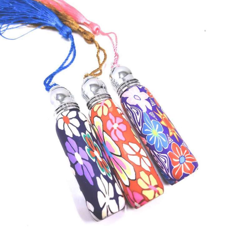 Factory Direct sales 10 ml Glass Roll-on Bottles with Stainless Steel Roller Balls Glass Roll on Perfume Bottles Flower Color