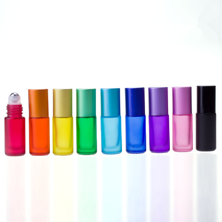 Factory Direct sales Essential Oil Roller Bottles 5ml (Rainbow Glass with Golden Caps, Stainless Steel Roller Balls) Roller Bal