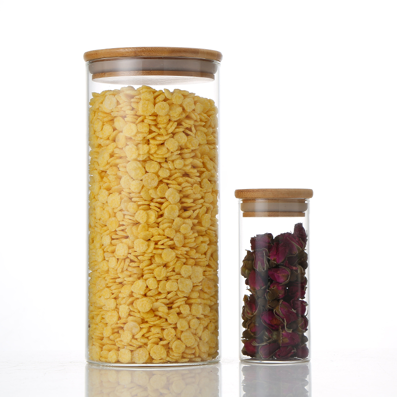 Factory Direct wholesale glass storage jars with airtight Bamboo lids