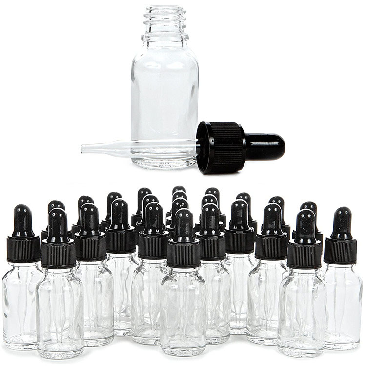 Factory Direction Personal Care Essential Oil Bottle Liquid Clear Frosted black glass bottles with childproof dropper