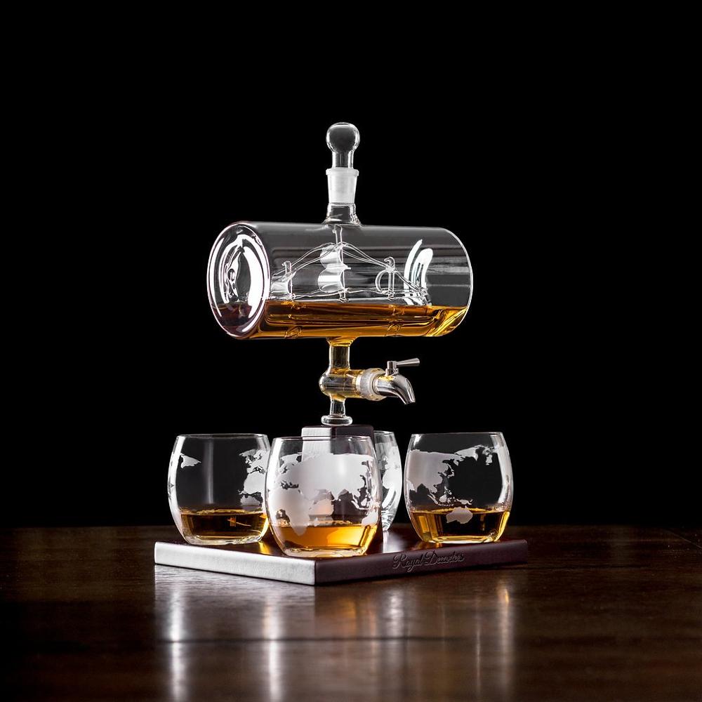 Factory Directly 1000ml Whiskey Decanter Ship Set With 4 Glasses