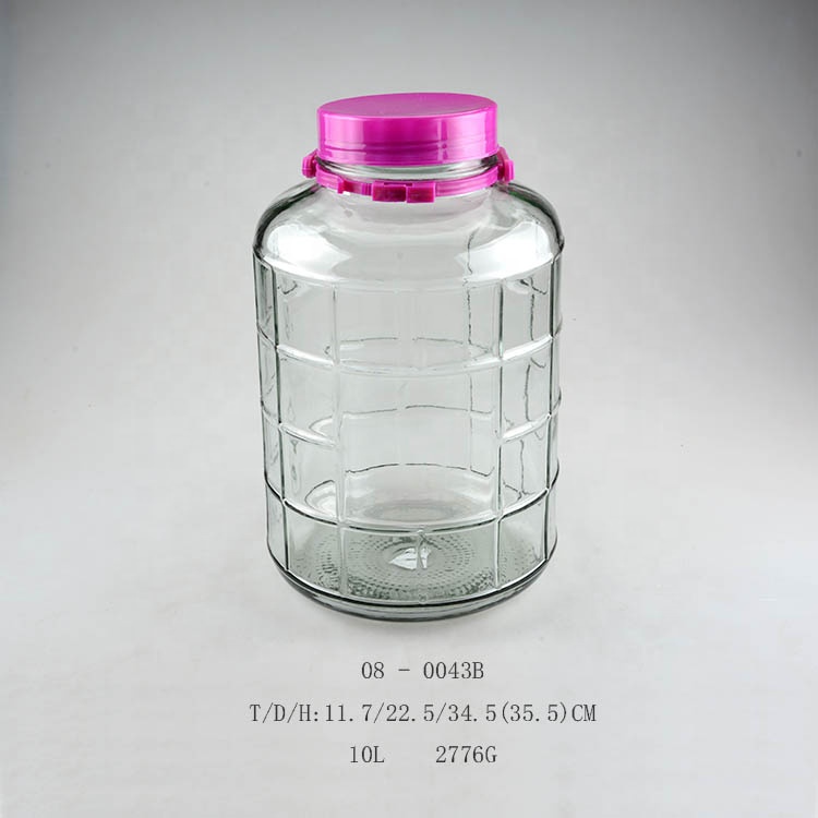 Factory Glass Barrel With Sealing Lid 8 Liter 10 Liter Large Glass Pickles Beverage Jar wholesale