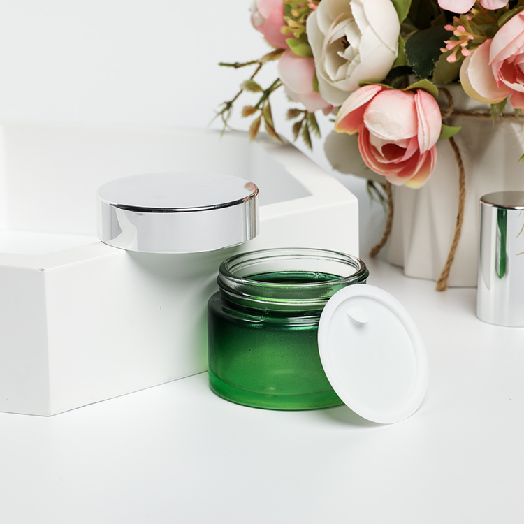 Factory High Quality Custom Color 30ml 60ml 120ml Green Lotion Bottle Set Round Glass Jar Cosmetic Glass Bottles Set