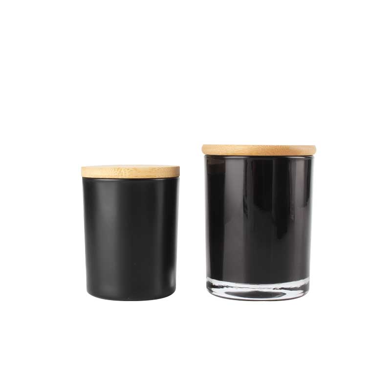 Factory Matte Black Glass Empty Unique Luxury Home Decor Candle Jars Containers With Wooden Lids