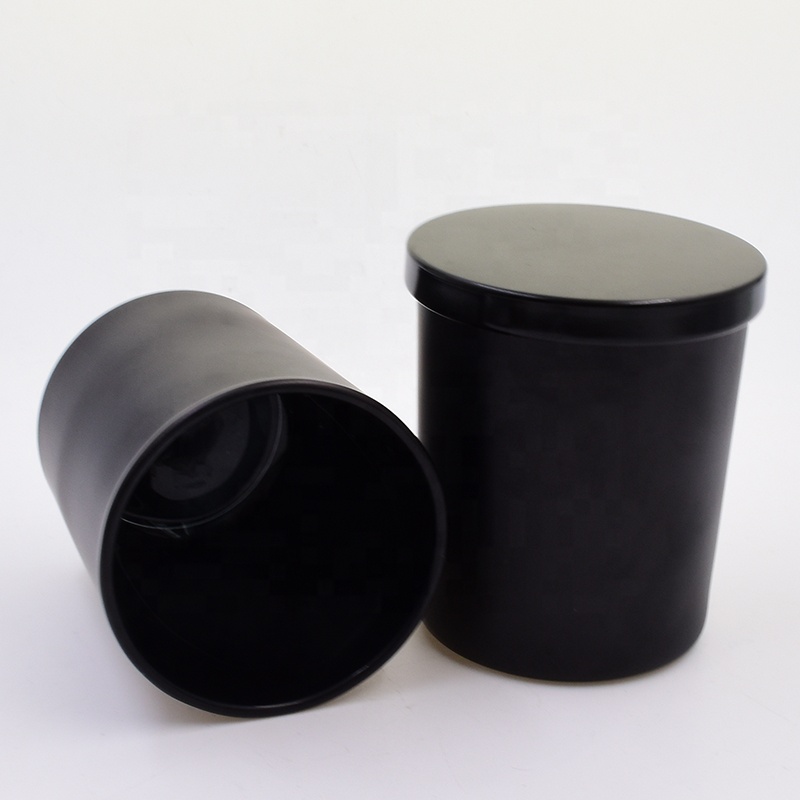 Factory Matte Black High Quality Glass Candle Holder Candle Jars for candles diffuser making with Sealed Wooden Metal Lid