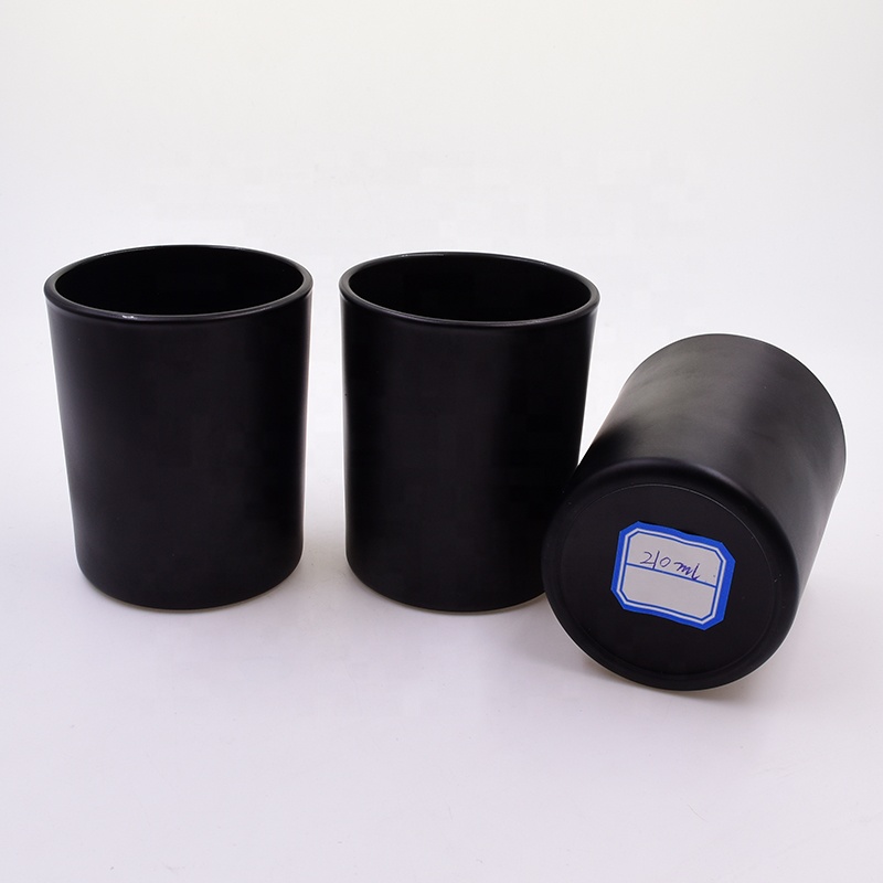 Factory Matte Black High Quality Glass Candle Holder Candle Jars for candles diffuser making with Sealed Wooden Metal Lid