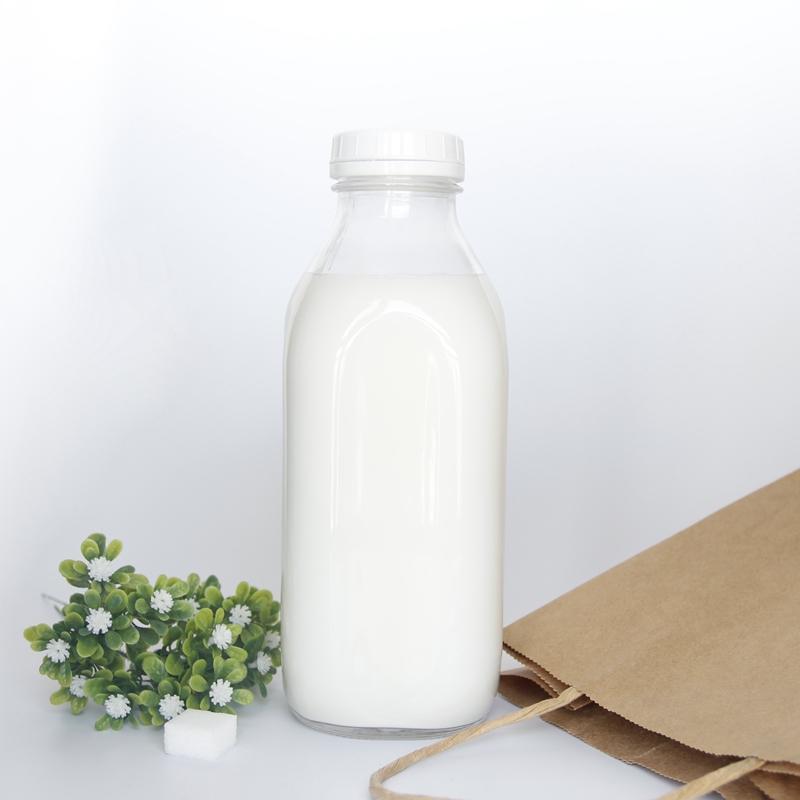 Factory Price  1000ml 16 oz   Glass French Square Empty Bottle With Tamper proofed plastic Lid  For Ginger Juice