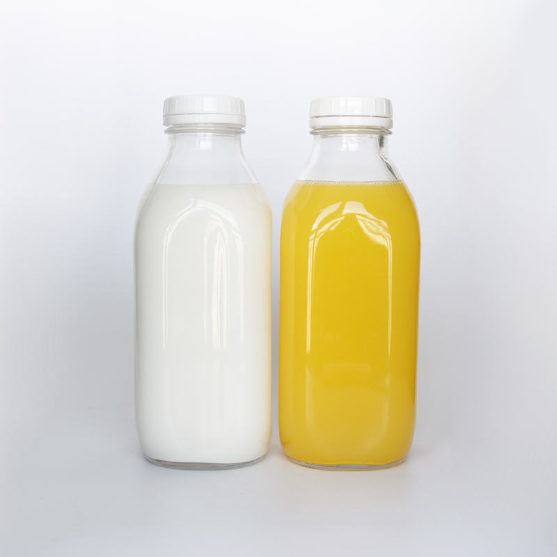 Factory Price 1000ml 16 oz Glass French Square Empty Bottle With Tamper proofed plastic Lid For Ginger Juice