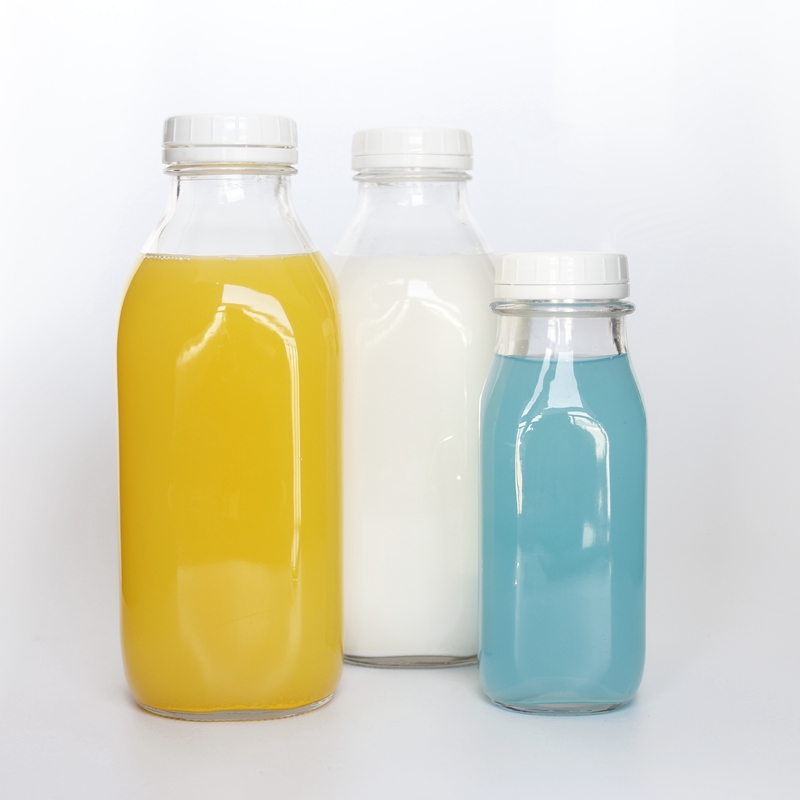 Factory Price 1000ml 16 oz Glass French Square Empty Bottle With Tamper proofed plastic Lid For Ginger Juice