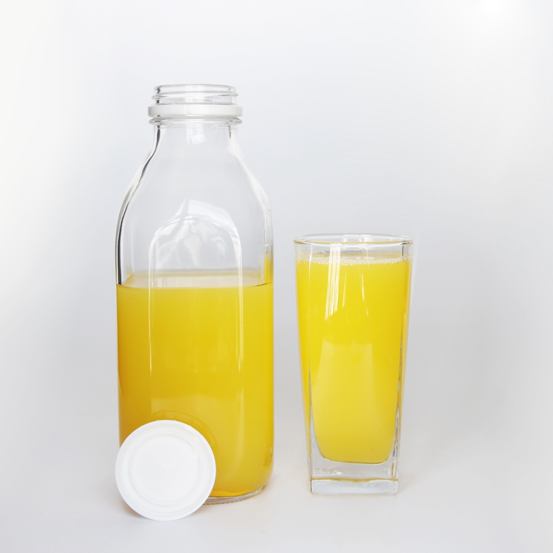 Factory Price 1000ml 16 oz Glass French Square Empty Bottle With Tamper proofed plastic Lid For Ginger Juice