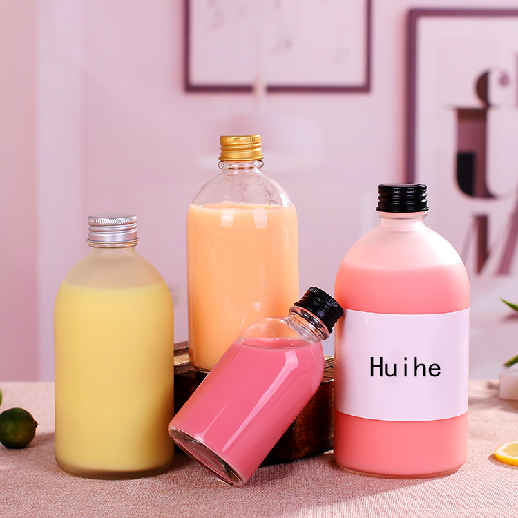 Factory Price 250 Ml 500 Ml 1000 Ml Amber Juice Round Shape Boston Glass 300 Ml Plastic Bottle For Juice With Aluminum Lids//