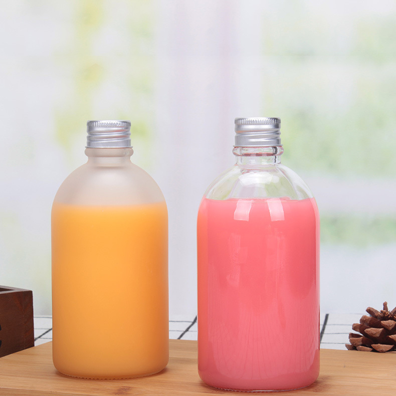 Factory Price 250 Ml 500 Ml 1000 Ml Amber Juice Round Shape Boston Glass 300 Ml Plastic Bottle For Juice With Aluminum Lids//