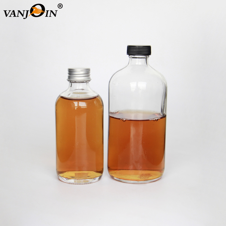 Factory Price 250 ml 500 ml 1000 ml Amber Juice Round Shape Glass Bottles With Aluminum Lids