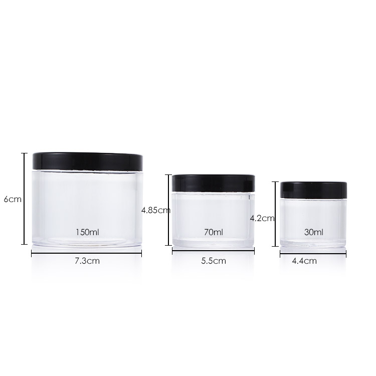 Factory Price 30ml 70ml 150ml Plastic Storage Jar with Black Lid