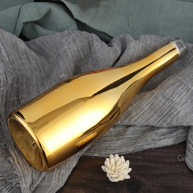 Factory Price 750ml Fancy Empty Gold Electroplated Wine Bottles For Champagne