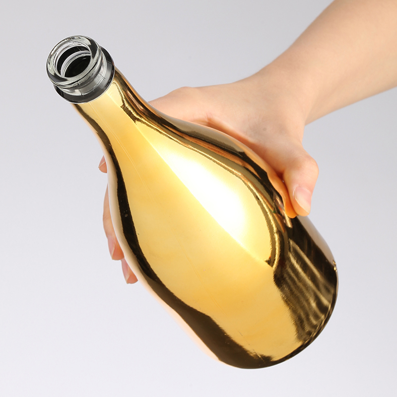Factory Price 750ml Fancy Empty Gold Electroplated Wine Bottles For Champagne