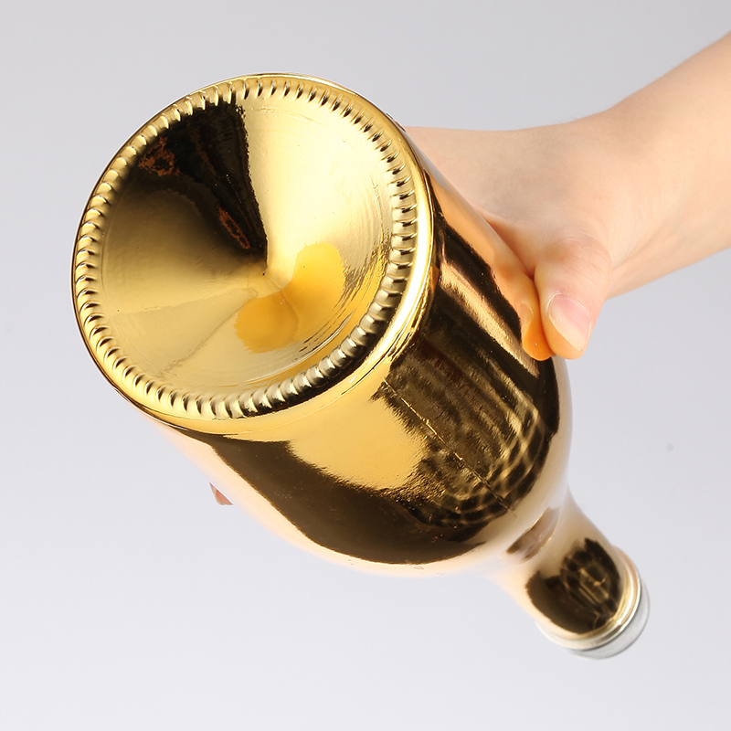Factory Price 750ml Fancy Empty Gold Electroplated Wine Bottles For Champagne
