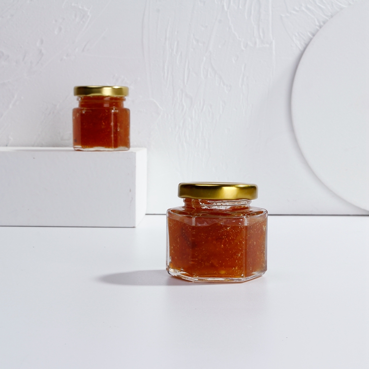 Factory Price Clear Square 65ml/100ml glass honey jar With metal Lids