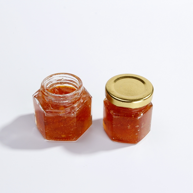 Factory Price Clear Square 65ml/100ml glass honey jar With metal Lids