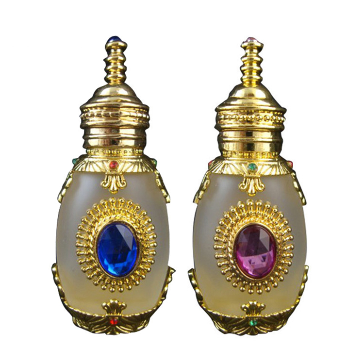Factory Price Luxury 12ml 15ml   Refillable Custom Metal Gloden Alloy Arabic Oil Perfume Bottle